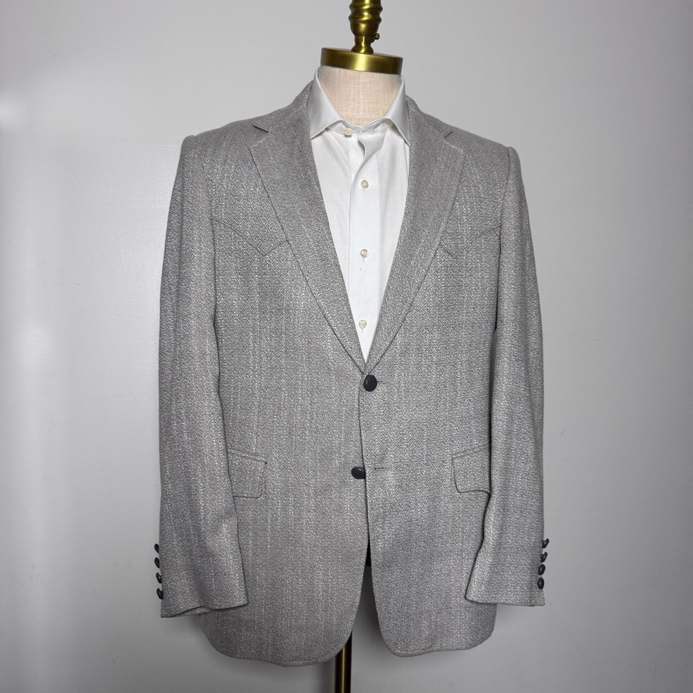 Grand Entry Blazer Mens 40 Gray Textured Western‎ Yoke Vintage Sport Coat
